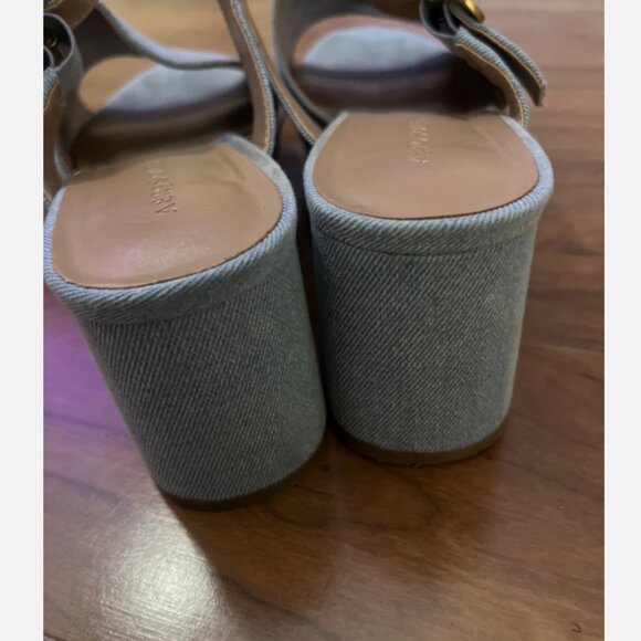 Aerosols Women’s 9 Wide Fit Denim Blue Gold Buckle Slip On Mule Block Sandal - Picture 5 of 7